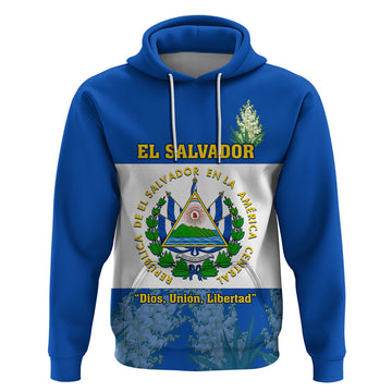 Custom El Salvador Hoodie Coat Of Arms Mix Flor De Izote LT14