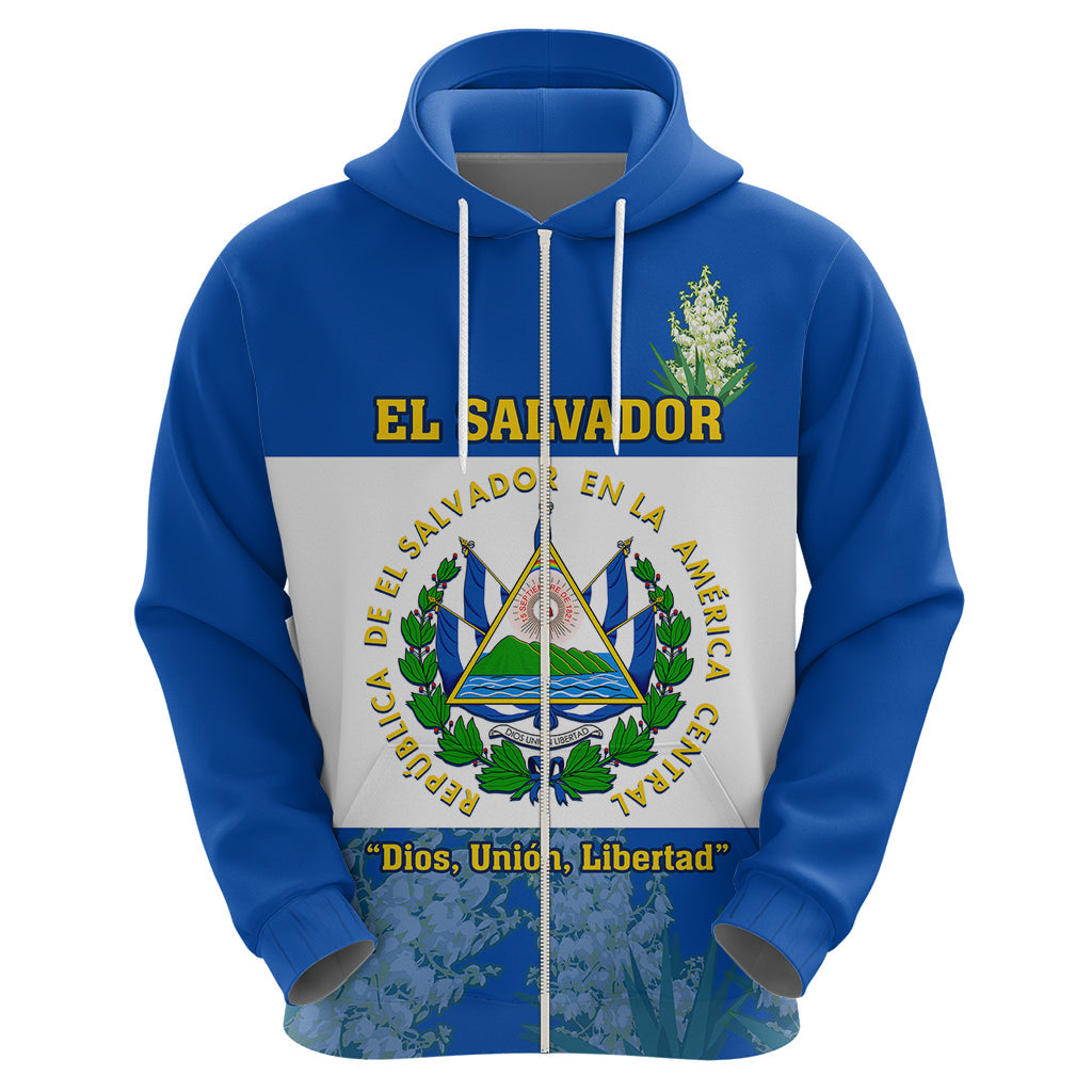 Custom El Salvador Hoodie Coat Of Arms Mix Flor De Izote LT14