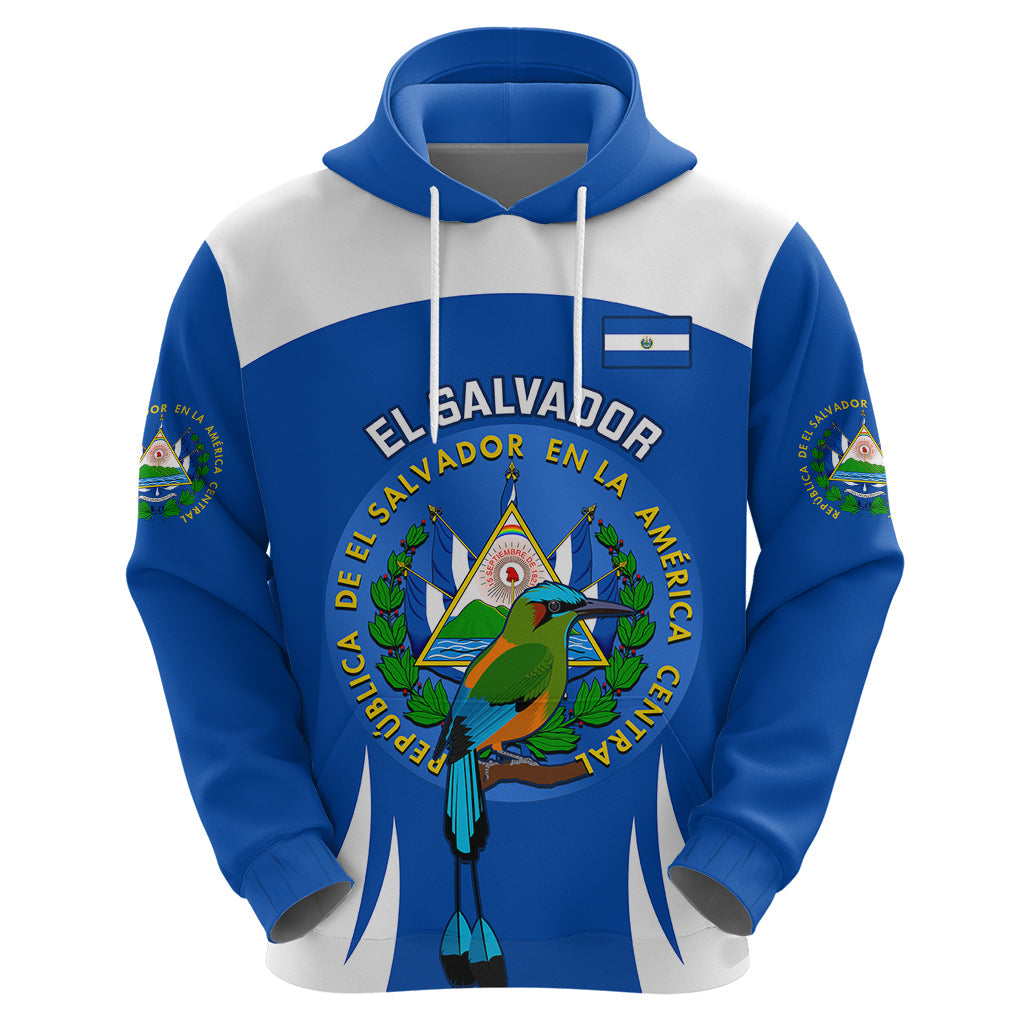 Custom El Salvador Independence Day Hoodie Torogoz With Coat Of Arms Proud LT14