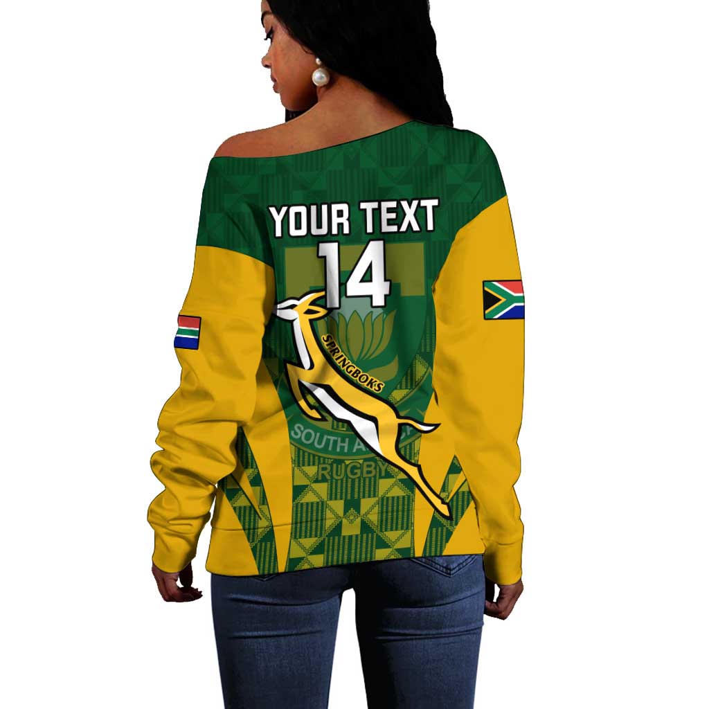 Custom South Africa Rugby Off Shoulder Sweater Go Springboks Kente With Bokke LT14