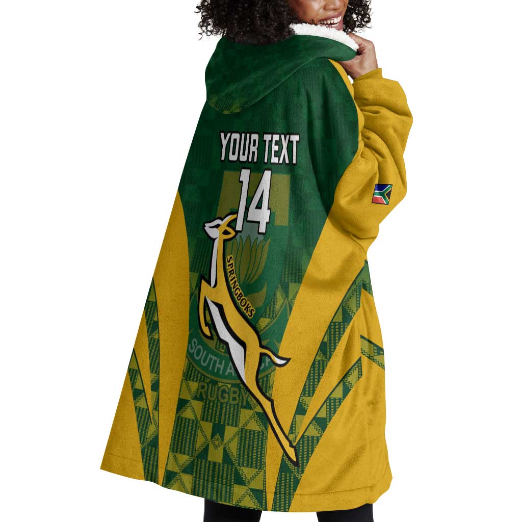 Custom South Africa Rugby Wearable Blanket Hoodie Go Springboks Kente With Bokke LT14