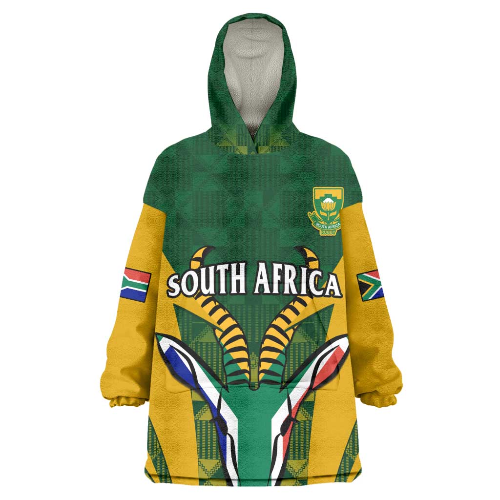 Custom South Africa Rugby Wearable Blanket Hoodie Go Springboks Kente With Bokke LT14