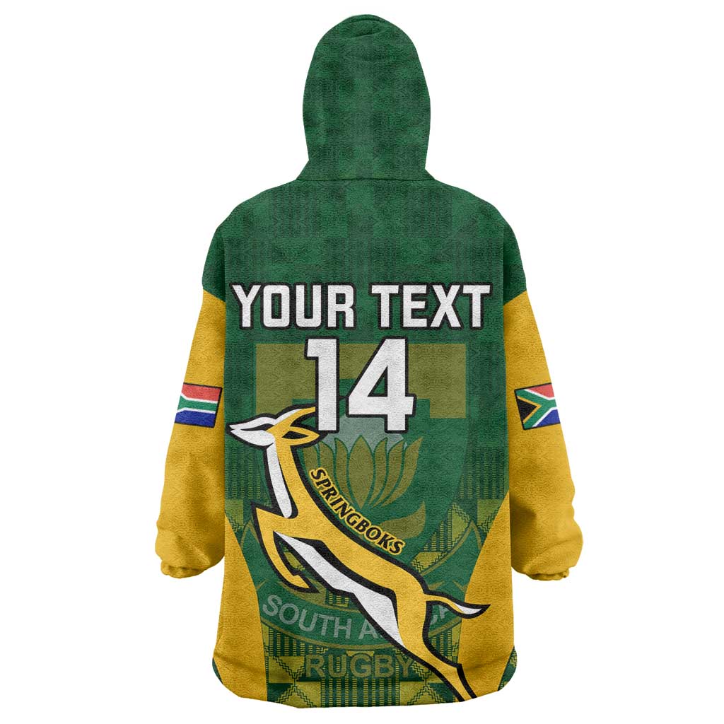 Custom South Africa Rugby Wearable Blanket Hoodie Go Springboks Kente With Bokke LT14