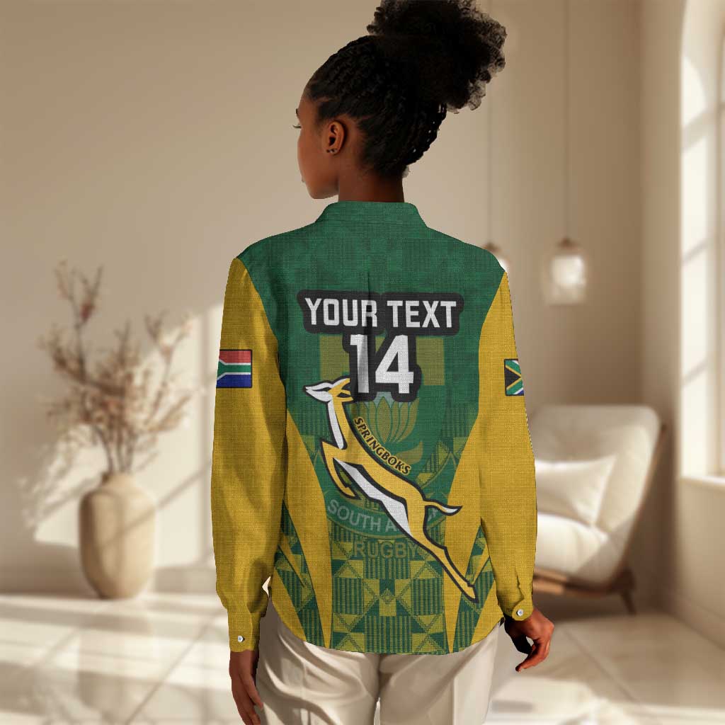 Custom South Africa Rugby Women Casual Shirt Go Springboks Kente With Bokke LT14