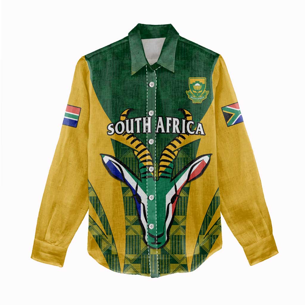 Custom South Africa Rugby Women Casual Shirt Go Springboks Kente With Bokke LT14