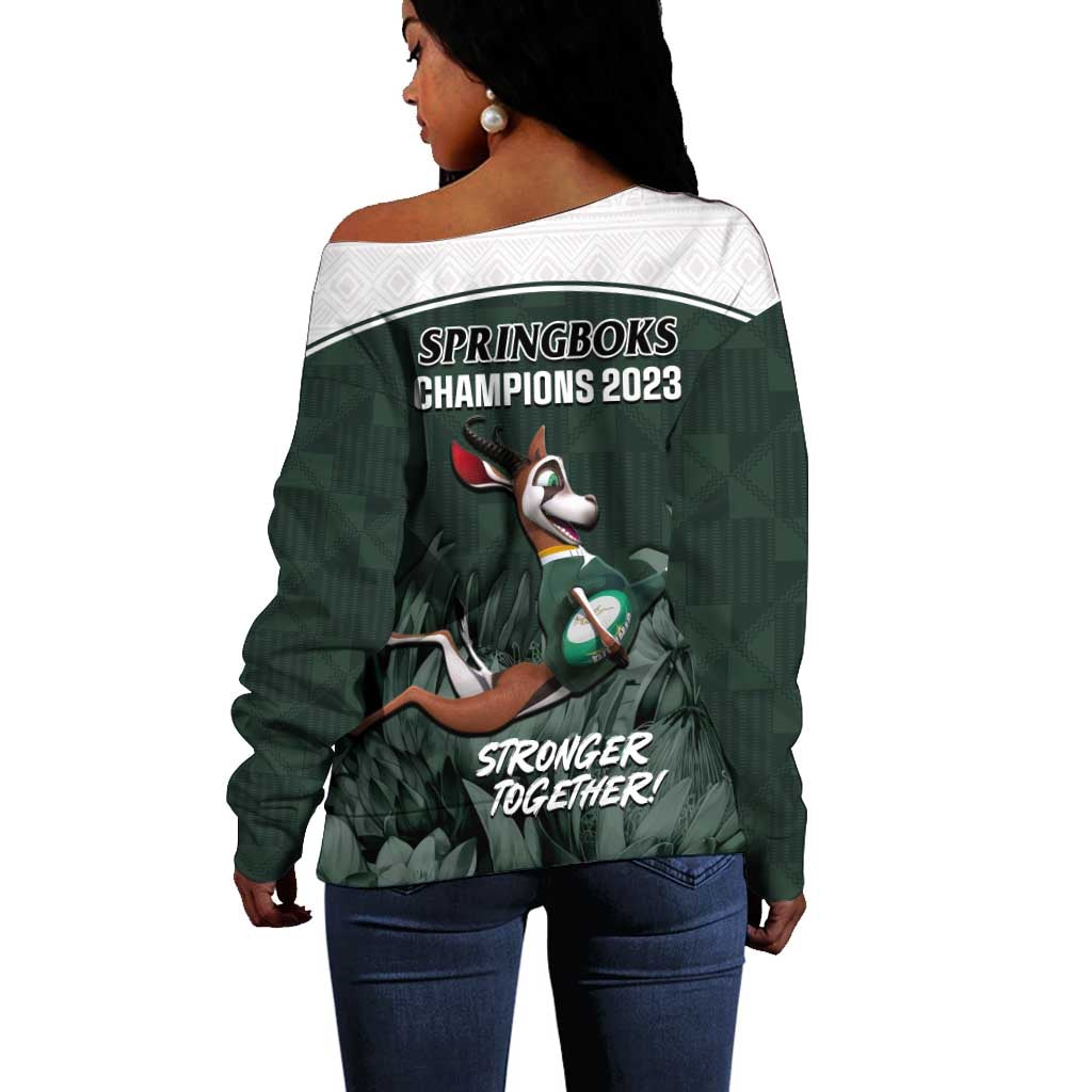 South Africa Rugby Off Shoulder Sweater Springboks 4th Champions World Cup Proud Bokke LT14