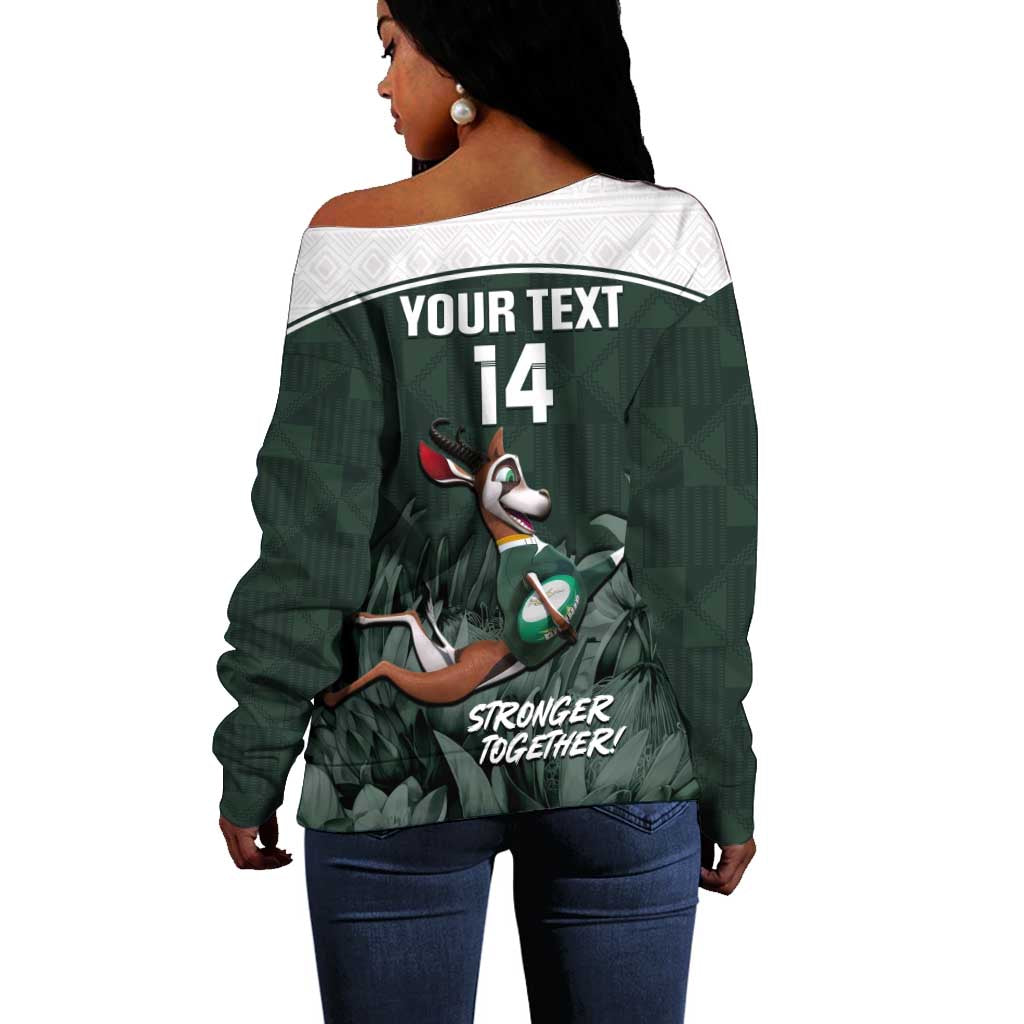 Custom South Africa Rugby Off Shoulder Sweater Springboks 4th Champions World Cup Proud Bokke LT14