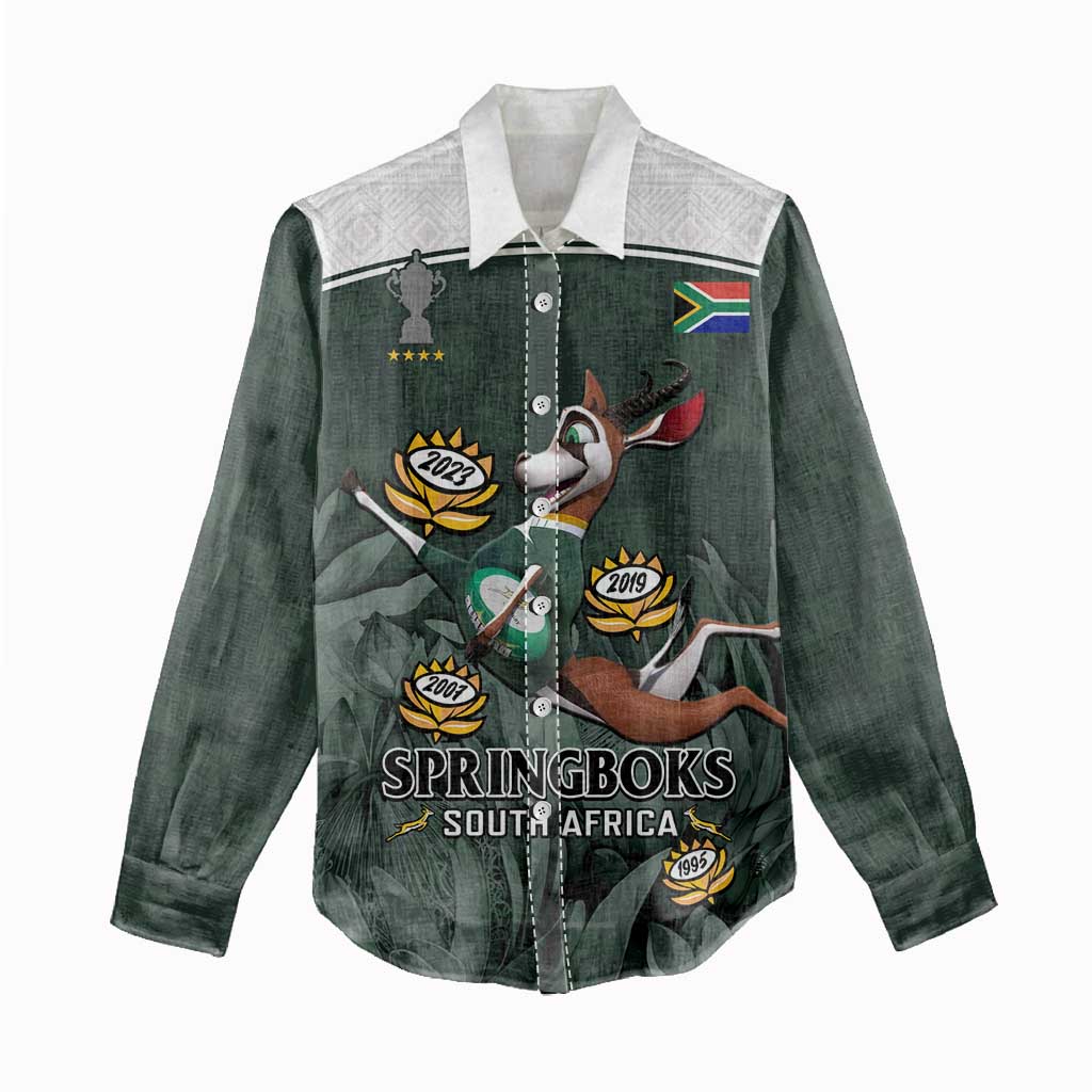 Custom South Africa Rugby Women Casual Shirt Springboks 4th Champions World Cup Proud Bokke LT14