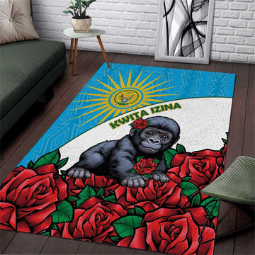 Rwandas Gorilla Naming Area Rug Baby Gorilla Coat Of Arms With Red Rose LT15