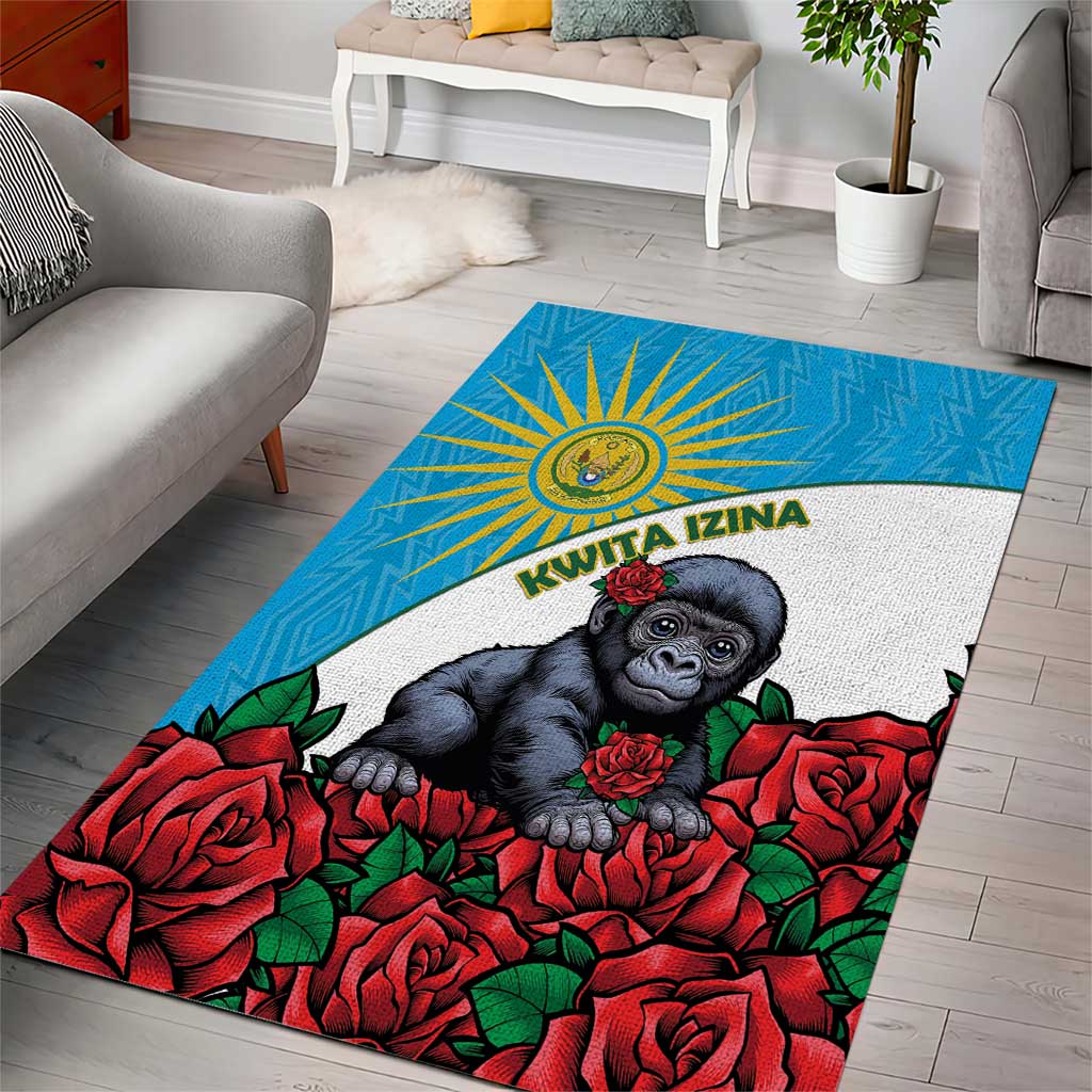 Rwandas Gorilla Naming Area Rug Baby Gorilla Coat Of Arms With Red Rose LT15
