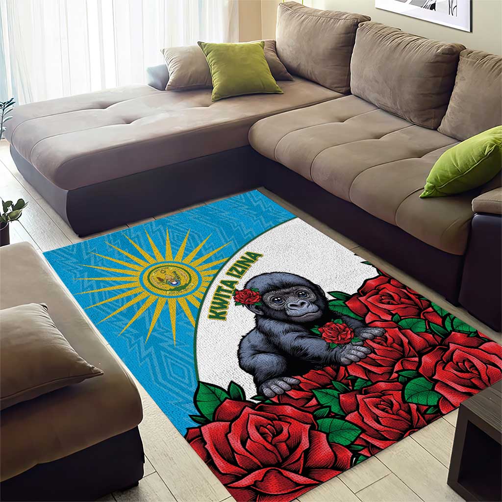 Rwandas Gorilla Naming Area Rug Baby Gorilla Coat Of Arms With Red Rose LT15