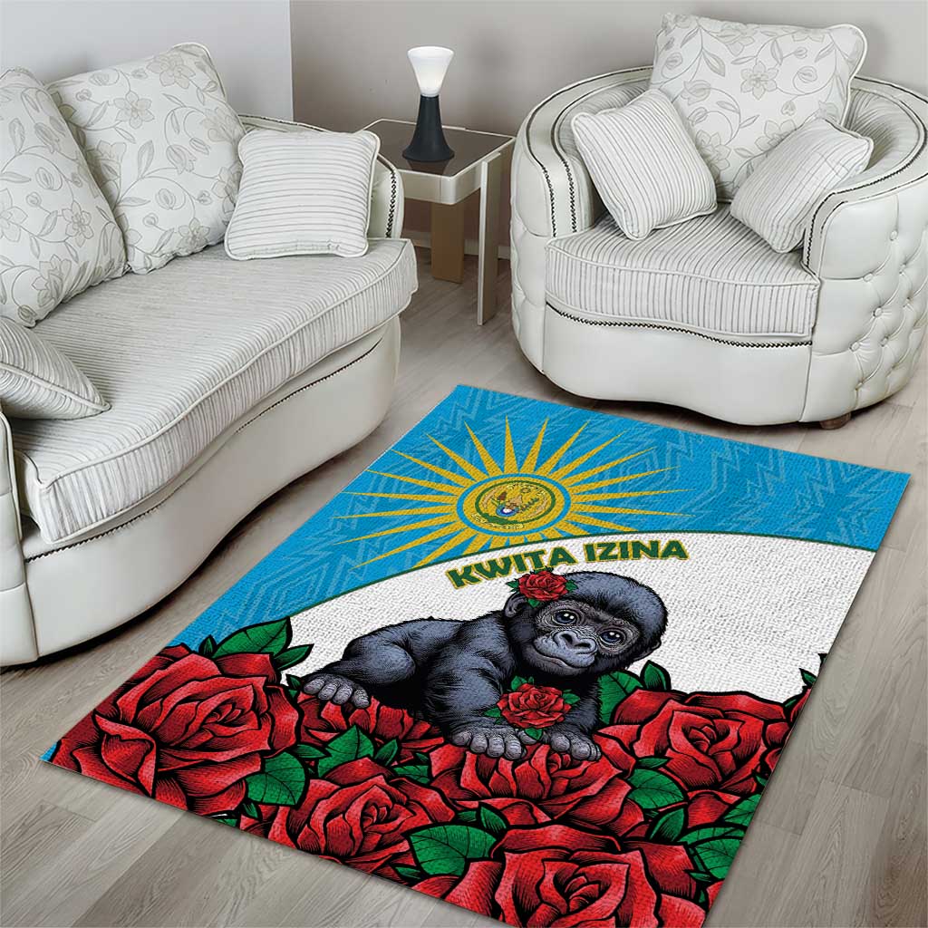 Rwandas Gorilla Naming Area Rug Baby Gorilla Coat Of Arms With Red Rose LT15