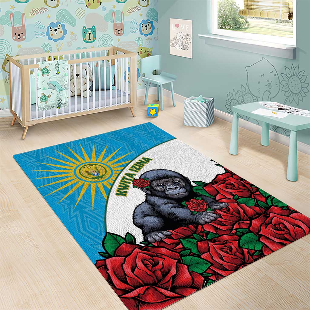 Rwandas Gorilla Naming Area Rug Baby Gorilla Coat Of Arms With Red Rose LT15