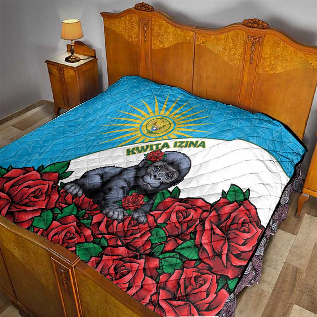 Rwandas Gorilla Naming Quilt Baby Gorilla Coat Of Arms With Red Rose LT15