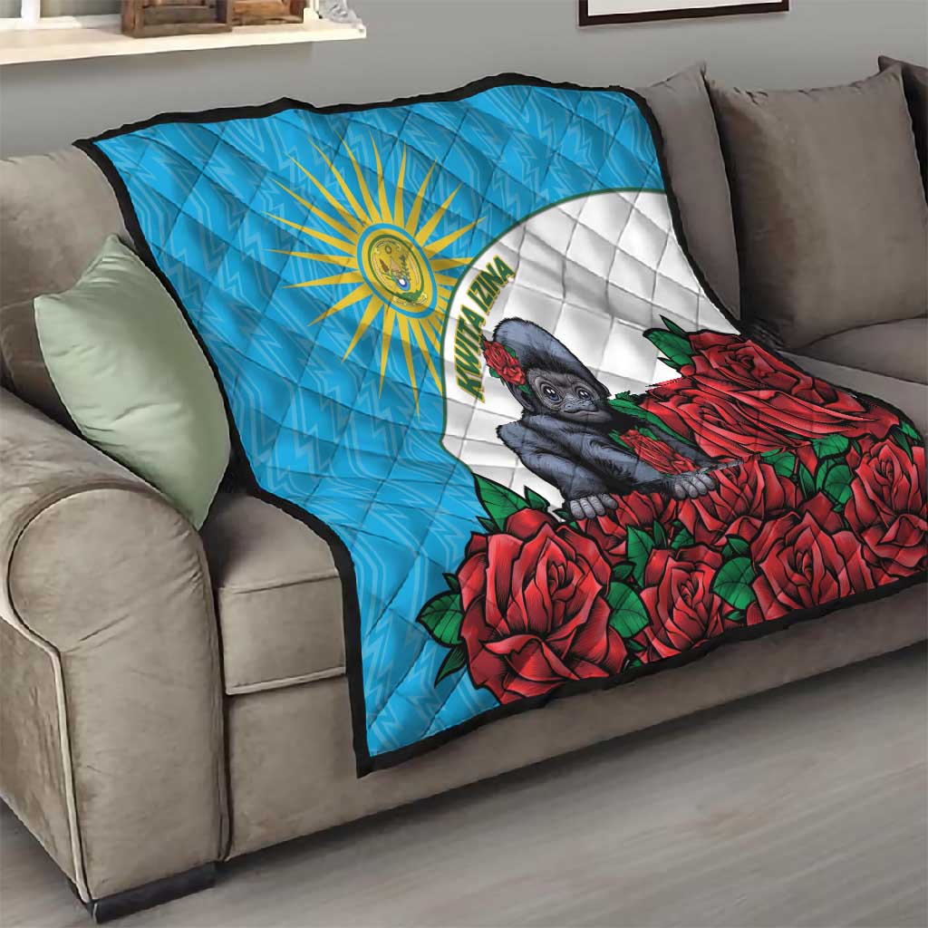 Rwandas Gorilla Naming Quilt Baby Gorilla Coat Of Arms With Red Rose LT15