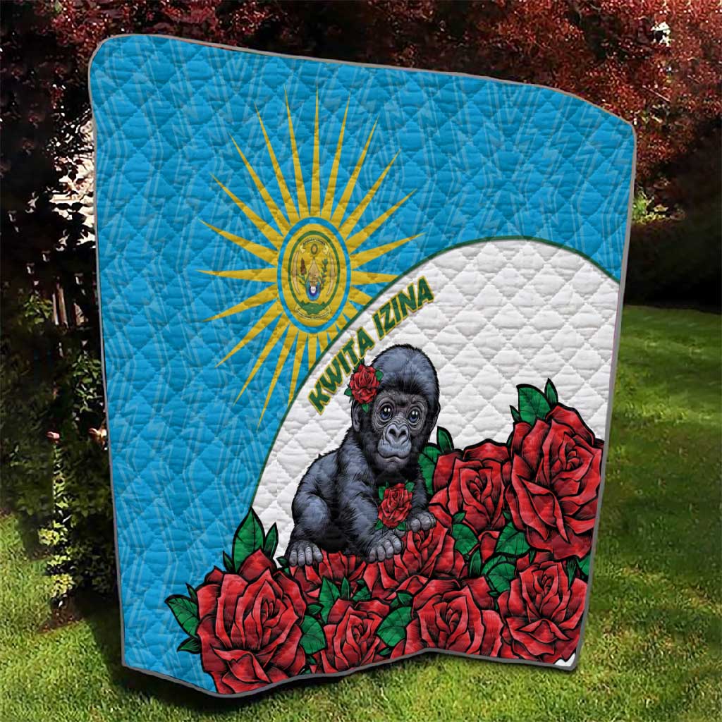 Rwandas Gorilla Naming Quilt Baby Gorilla Coat Of Arms With Red Rose LT15
