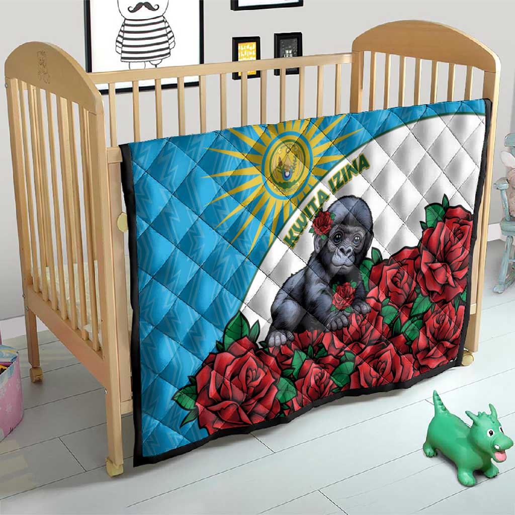 Rwandas Gorilla Naming Quilt Baby Gorilla Coat Of Arms With Red Rose LT15