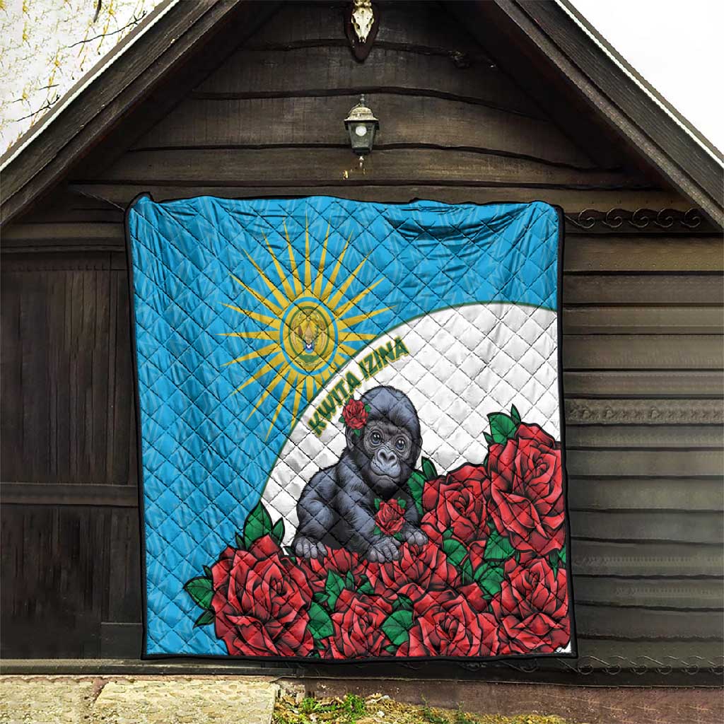 Rwandas Gorilla Naming Quilt Baby Gorilla Coat Of Arms With Red Rose LT15