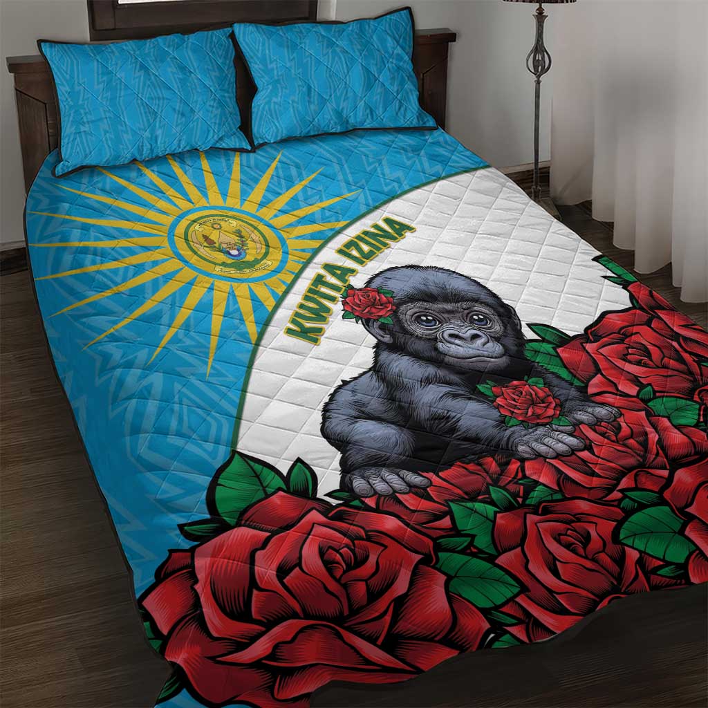 Rwandas Gorilla Naming Quilt Bed Set Baby Gorilla Coat Of Arms With Red Rose LT15