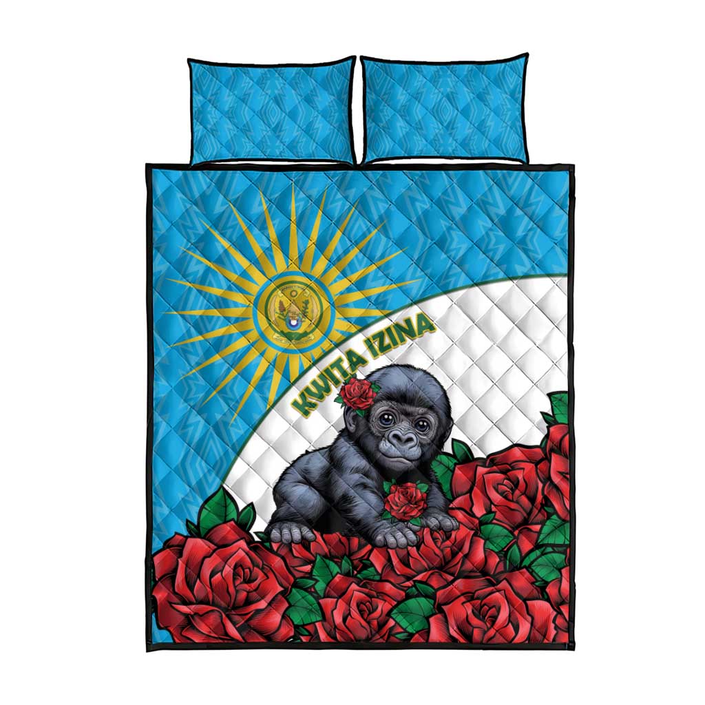 Rwandas Gorilla Naming Quilt Bed Set Baby Gorilla Coat Of Arms With Red Rose LT15