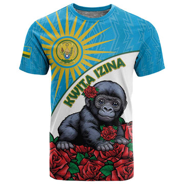 Personalized Rwandas Gorilla Naming T shirt Baby Gorilla Coat Of Arms With Red Rose LT15