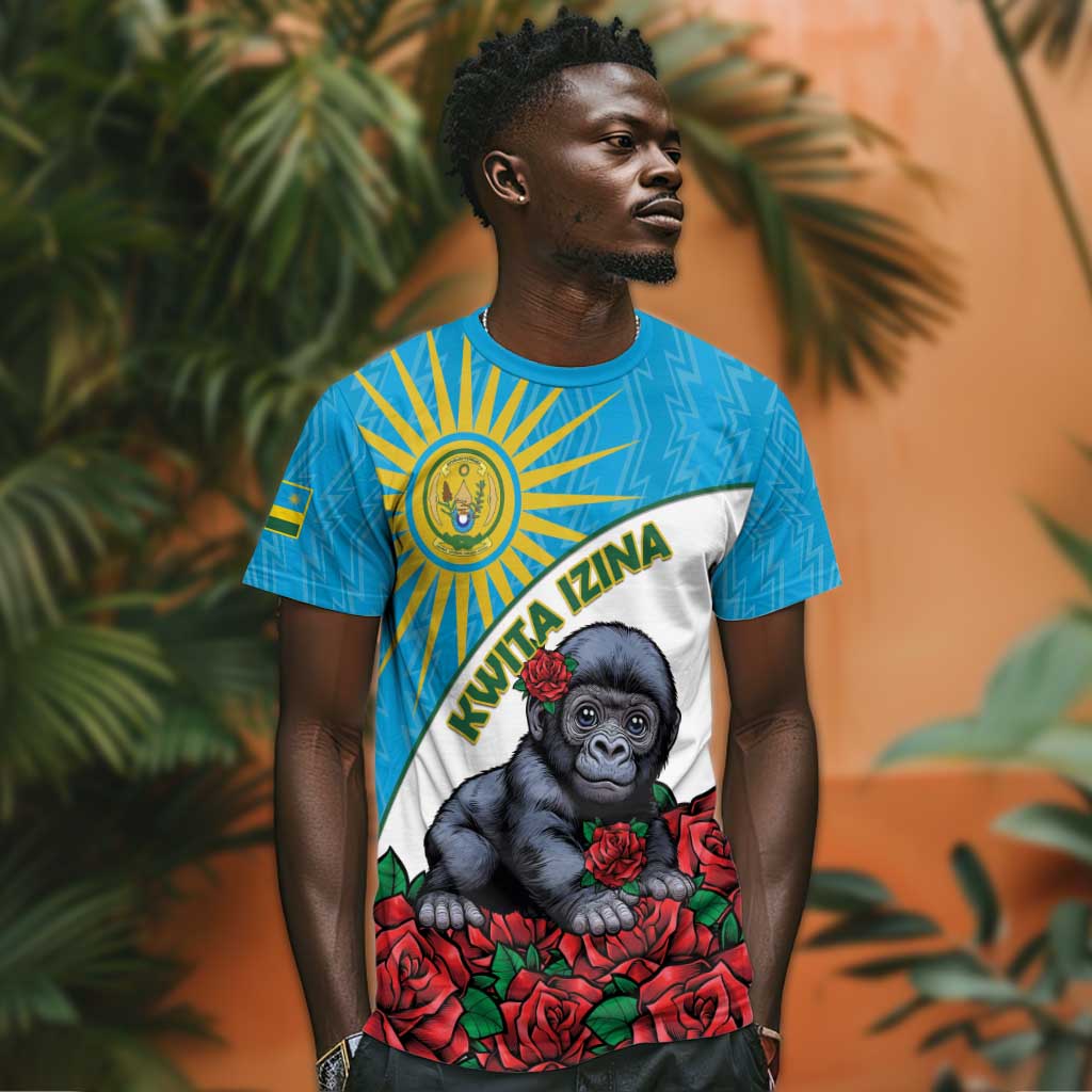Personalized Rwandas Gorilla Naming T shirt Baby Gorilla Coat Of Arms With Red Rose LT15