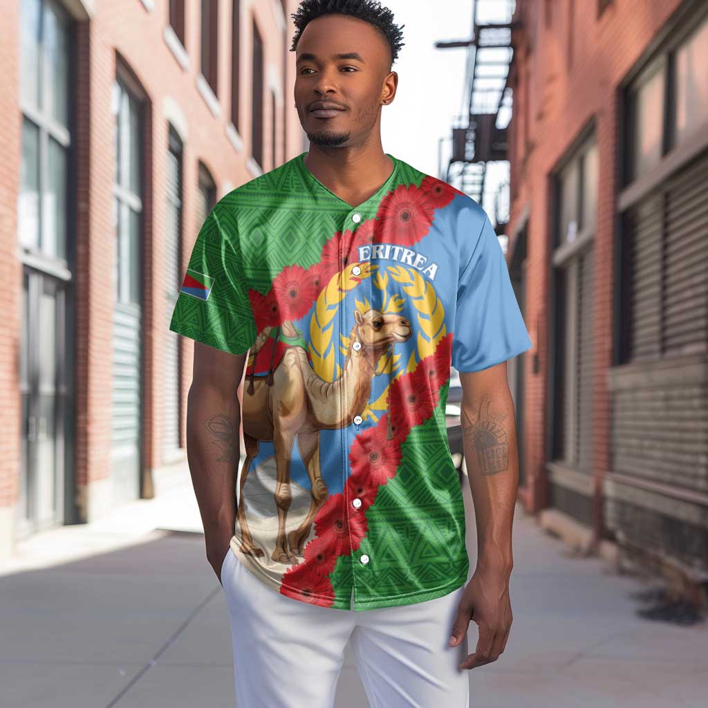 Personalised Eritrea Arabian Camel Baseball Jersey Gerbera Flower - Flag Color LT15