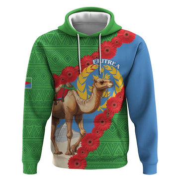 Personalised Eritrea Arabian Camel Hoodie Gerbera Flower Flag Color LT15