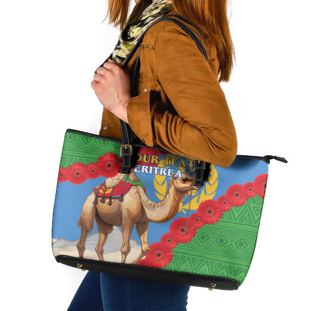 Personalised Eritrea Arabian Camel Leather Tote Bag Gerbera Flower Flag Color LT15