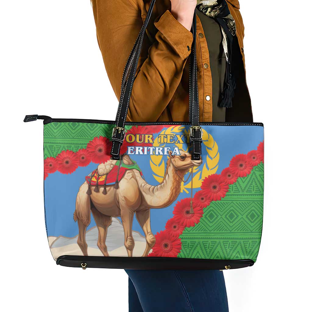 Personalised Eritrea Arabian Camel Leather Tote Bag Gerbera Flower Flag Color LT15