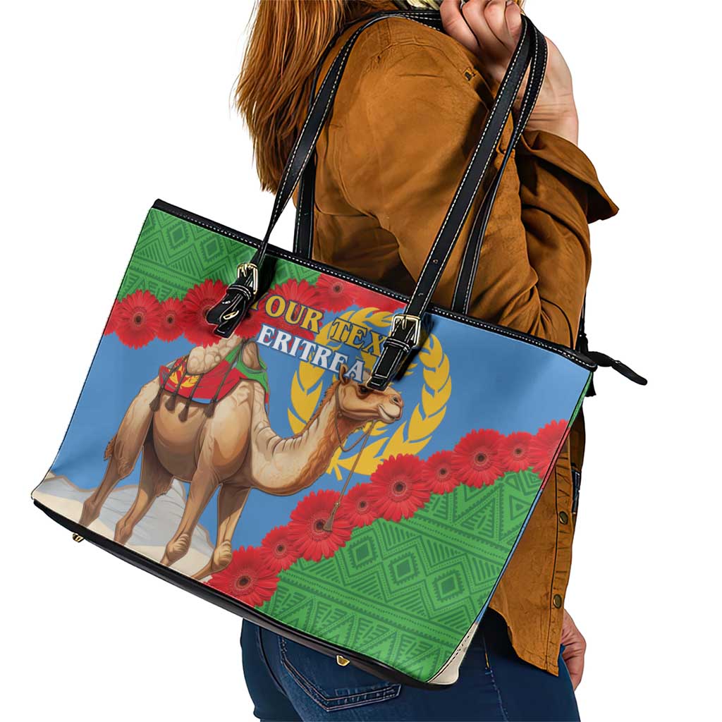 Personalised Eritrea Arabian Camel Leather Tote Bag Gerbera Flower Flag Color LT15