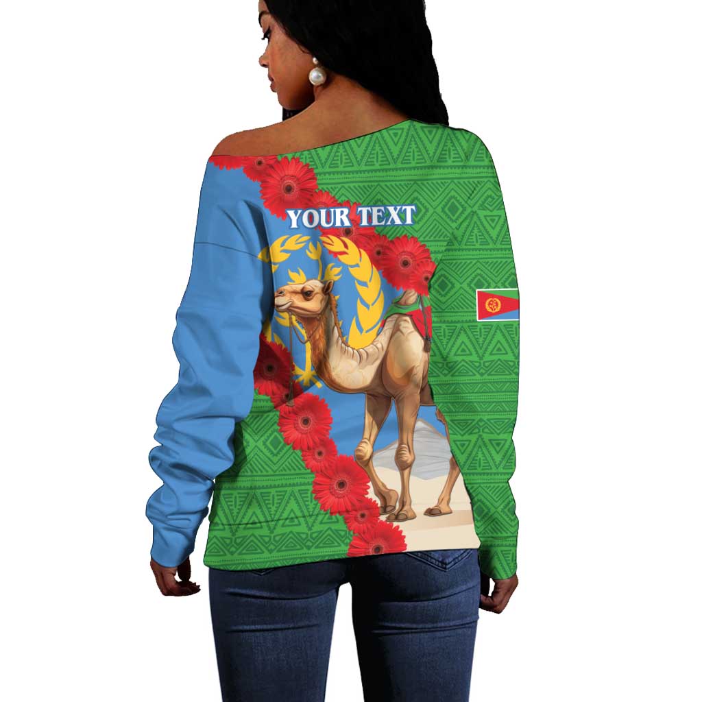 Personalised Eritrea Arabian Camel Off Shoulder Sweater Gerbera Flower - Flag Color LT15