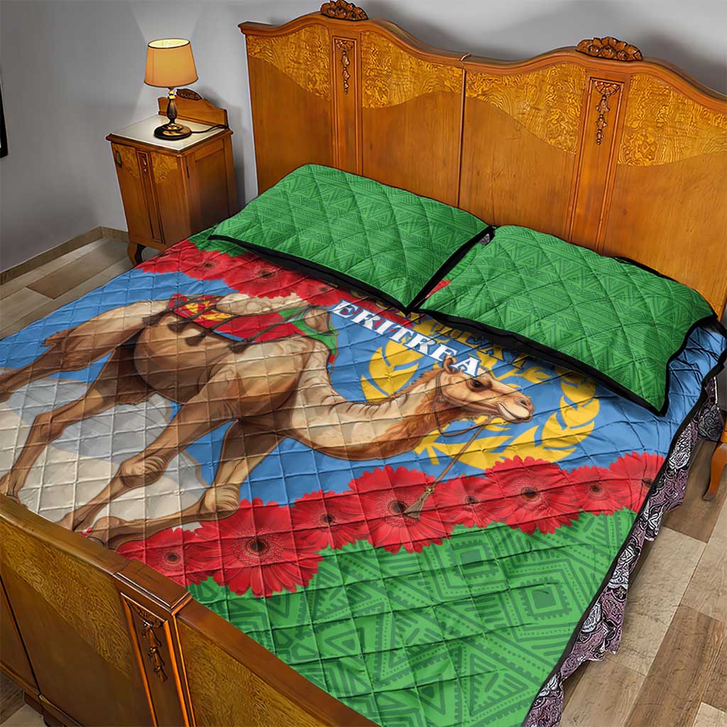 Personalised Eritrea Arabian Camel Quilt Bed Set Gerbera Flower - Flag Color LT15