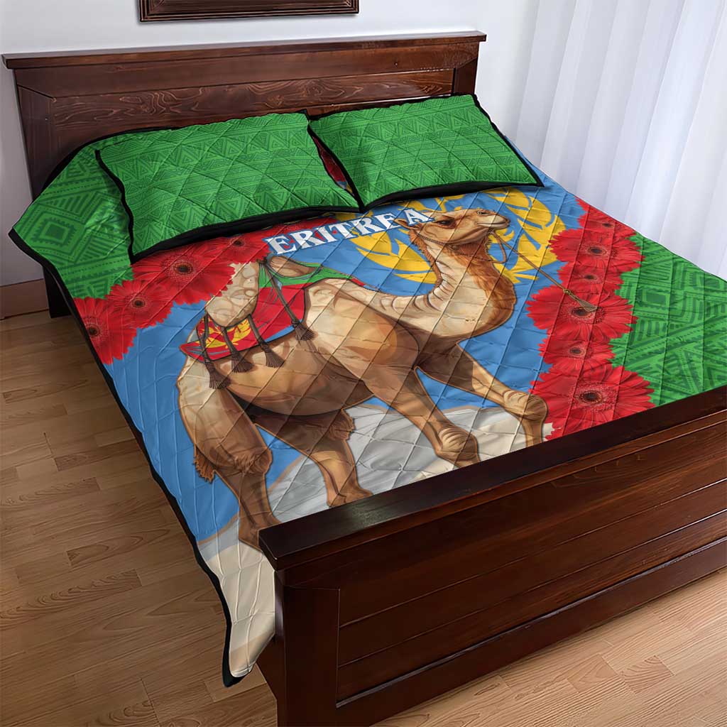 Personalised Eritrea Arabian Camel Quilt Bed Set Gerbera Flower - Flag Color LT15