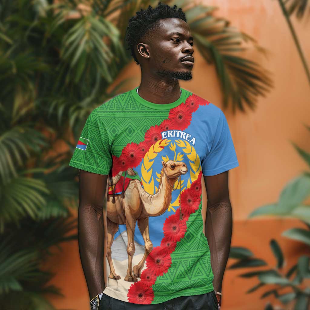Personalised Eritrea Arabian Camel T shirt Gerbera Flower - Flag Color LT15