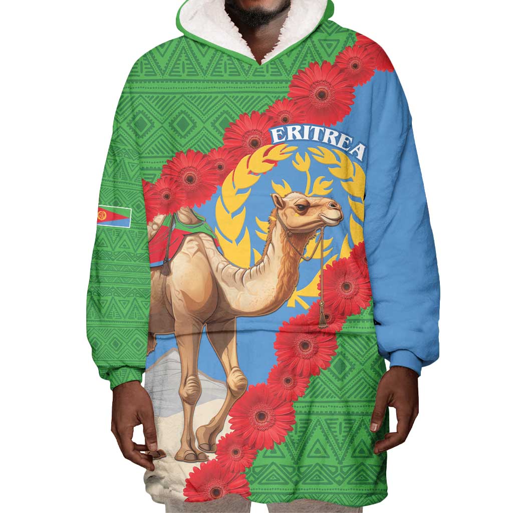 Personalised Eritrea Arabian Camel Wearable Blanket Hoodie Gerbera Flower - Flag Color LT15