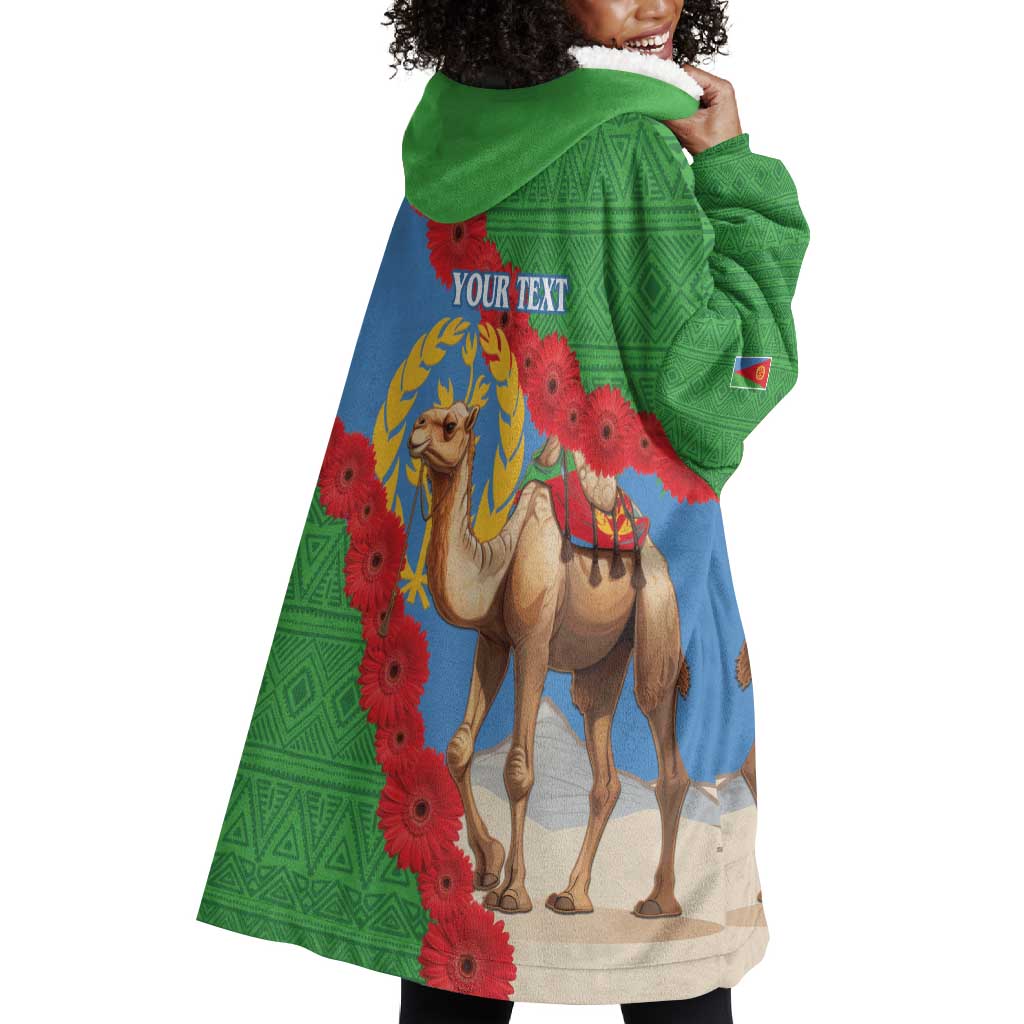 Personalised Eritrea Arabian Camel Wearable Blanket Hoodie Gerbera Flower - Flag Color LT15