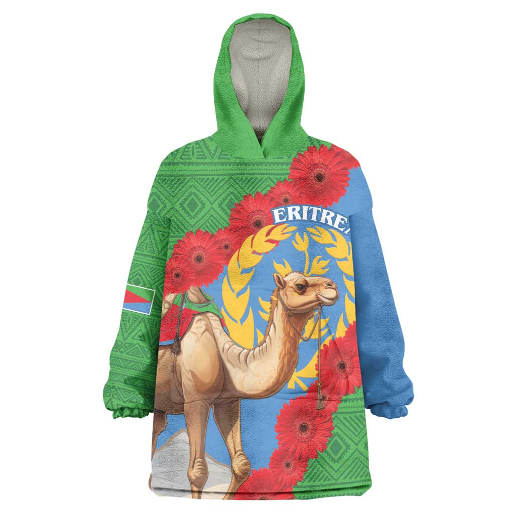 Personalised Eritrea Arabian Camel Wearable Blanket Hoodie Gerbera Flower - Flag Color LT15