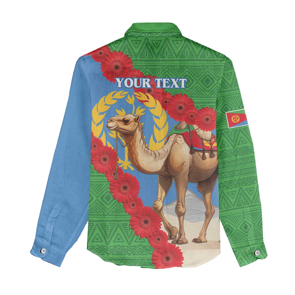 Personalised Eritrea Arabian Camel Women Casual Shirt Gerbera Flower - Flag Color LT15