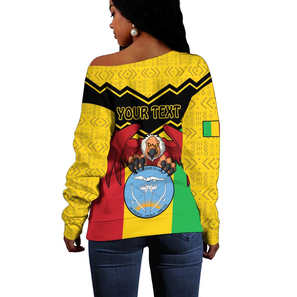 Personalized Afro Mali Vulture Off Shoulder Sweater Coat Of Arms - Bogolan Pattern LT15