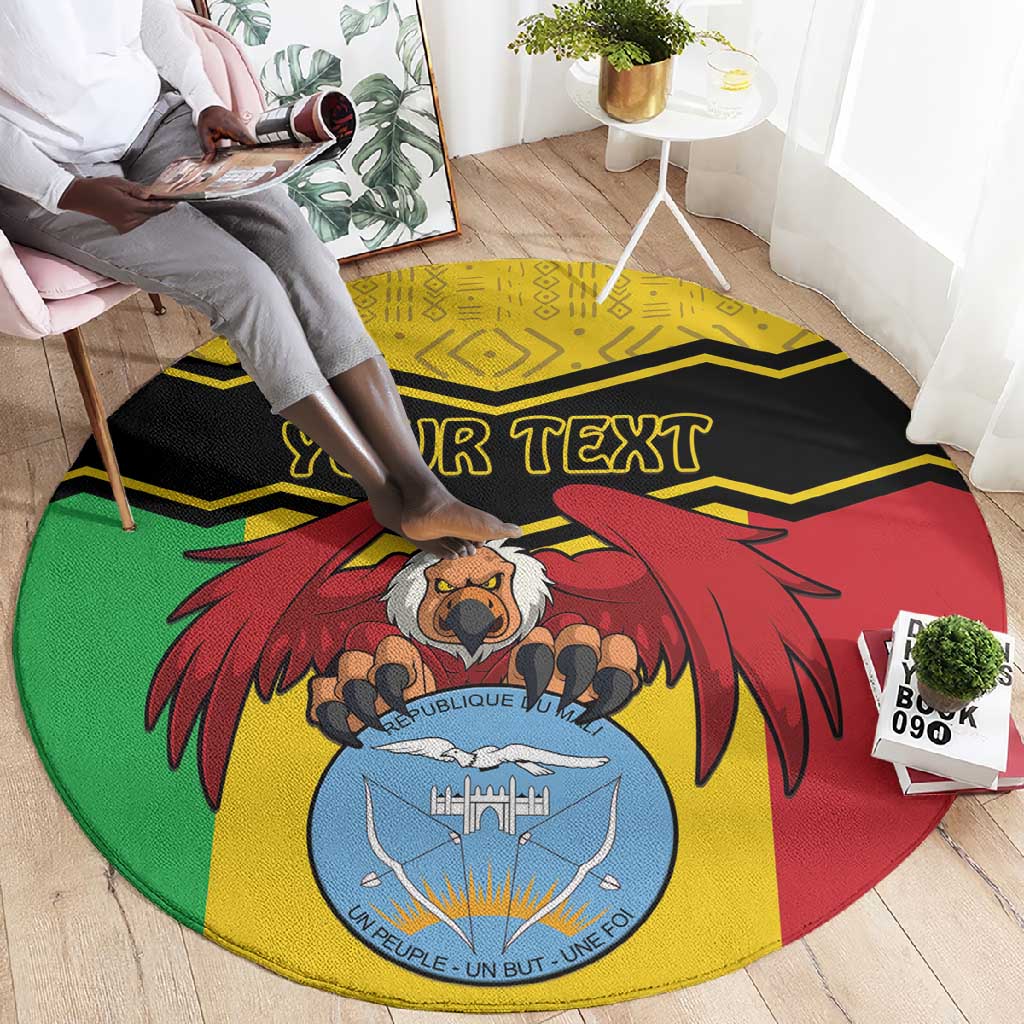 Personalized Afro Mali Vulture Round Carpet Coat Of Arms - Bogolan Pattern LT15