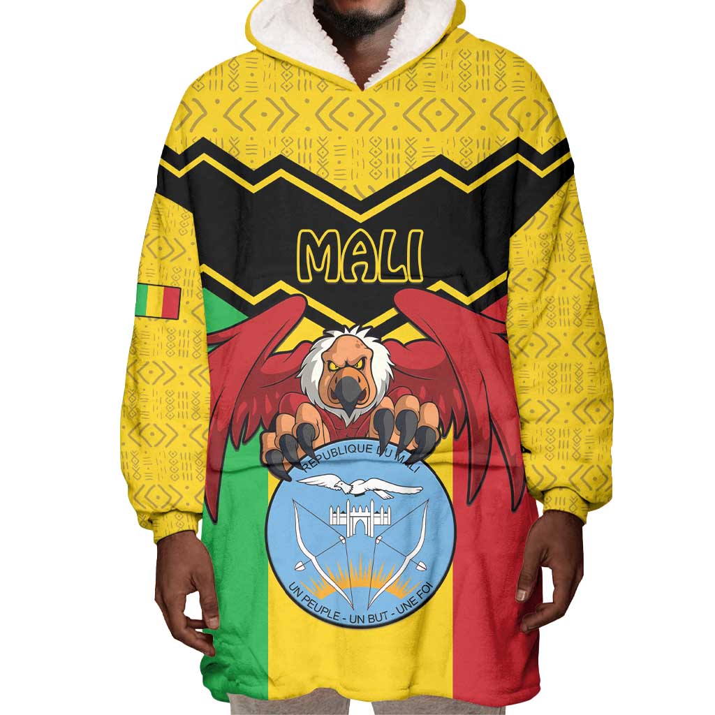 Personalized Afro Mali Vulture Wearable Blanket Hoodie Coat Of Arms - Bogolan Pattern LT15