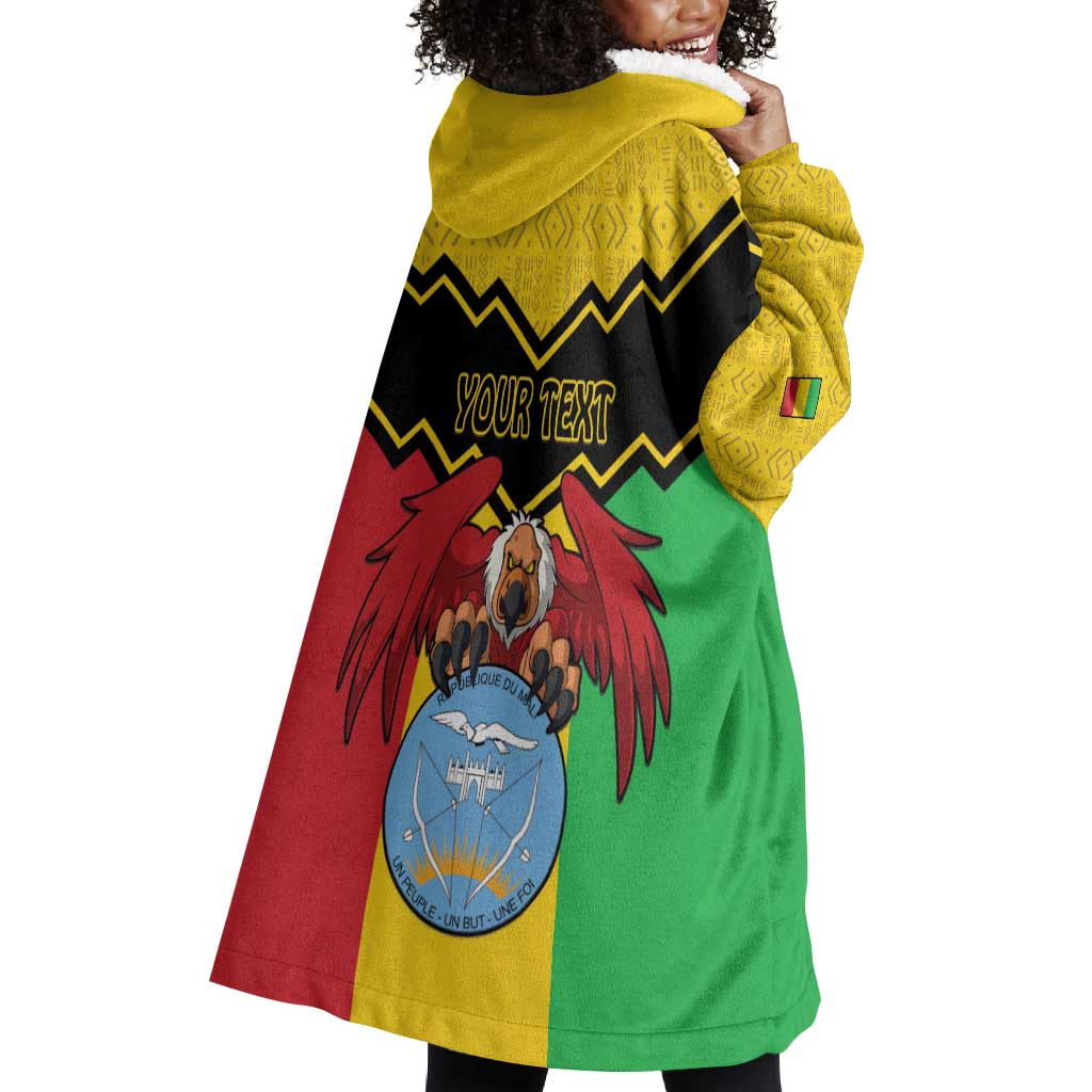 Personalized Afro Mali Vulture Wearable Blanket Hoodie Coat Of Arms - Bogolan Pattern LT15