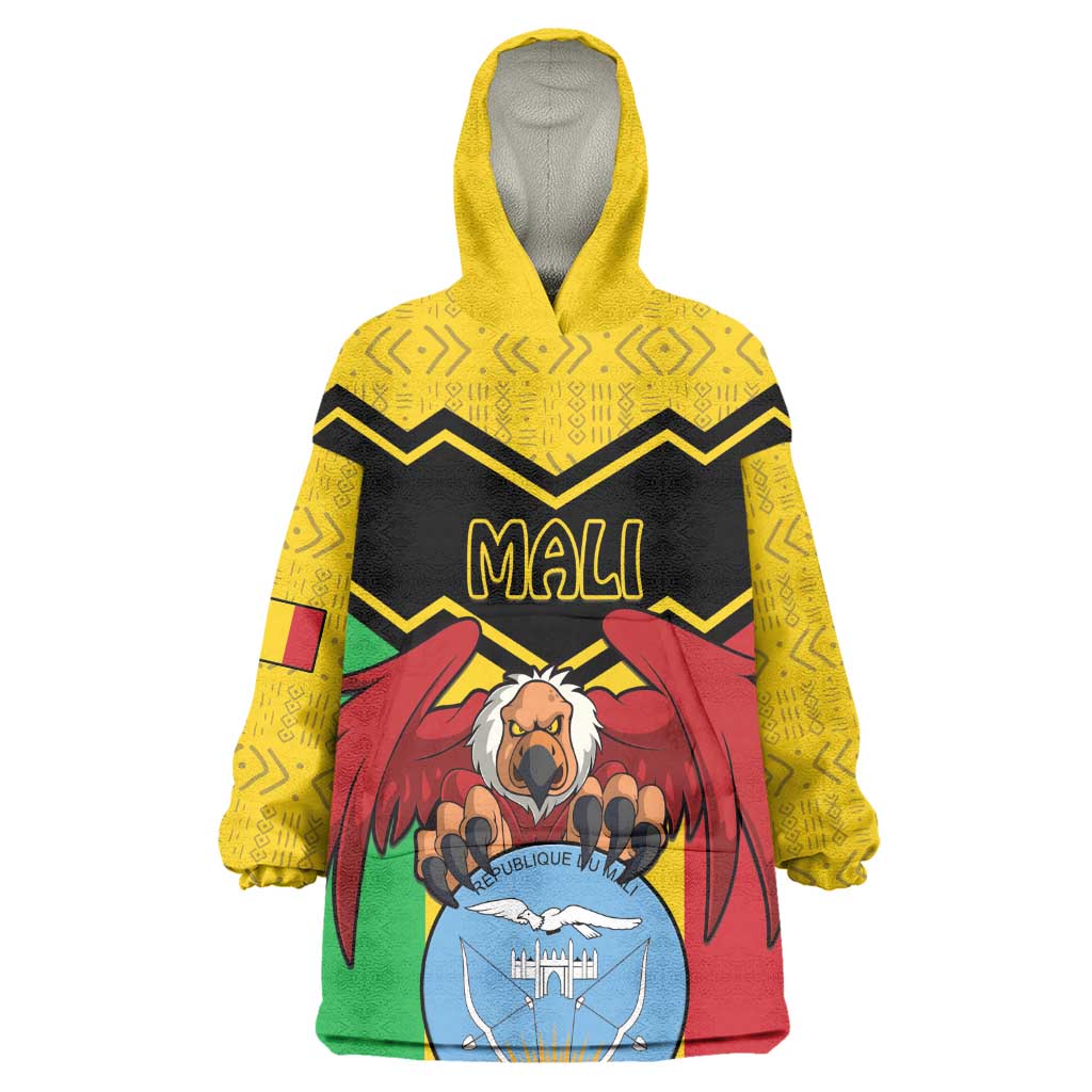 Personalized Afro Mali Vulture Wearable Blanket Hoodie Coat Of Arms - Bogolan Pattern LT15