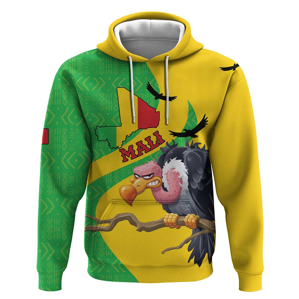 Personalised Mali Hoodie Vulture With Flag Map Bogolan Pattern LT15