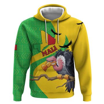 Personalised Mali Hoodie Vulture With Flag Map Bogolan Pattern LT15