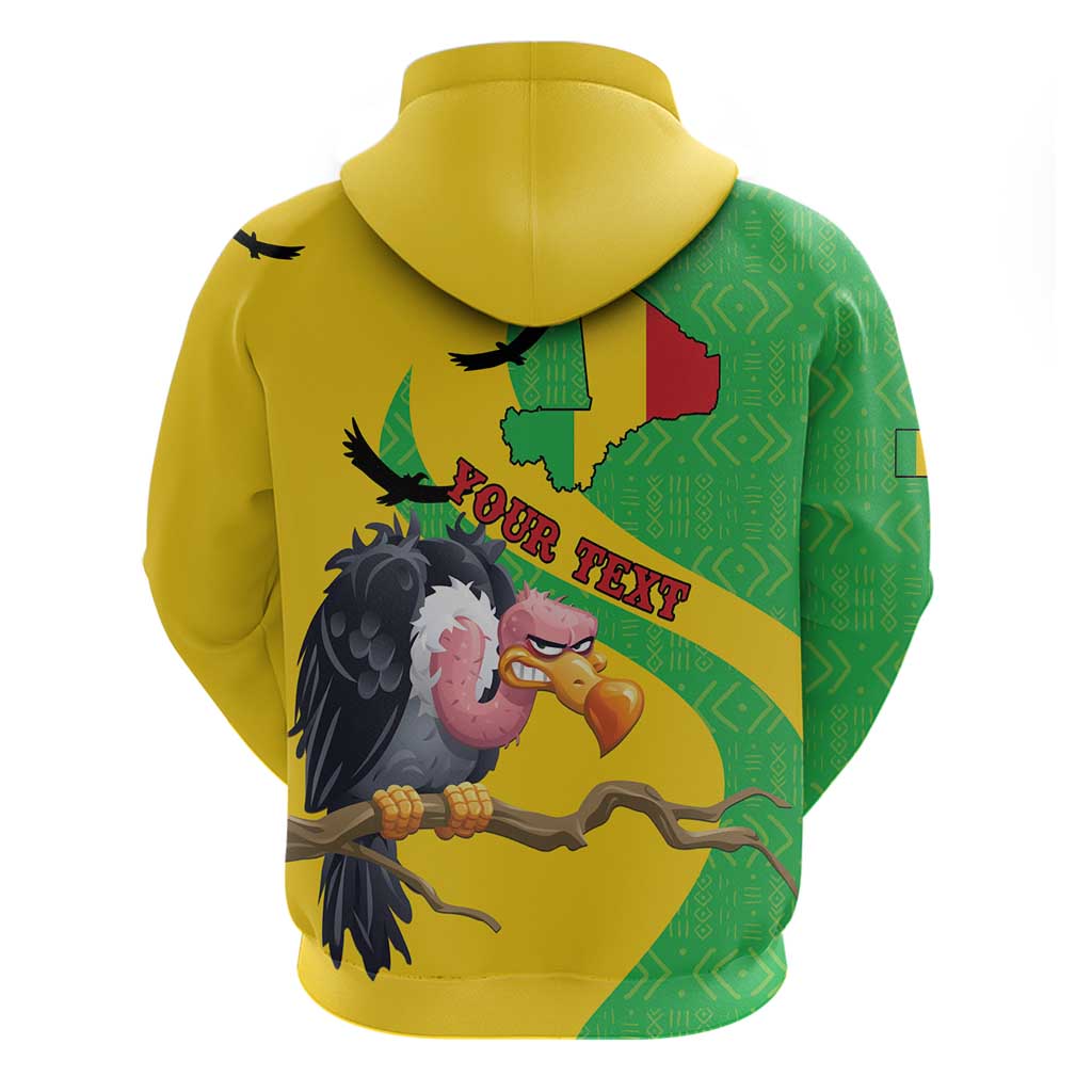 Personalised Mali Hoodie Vulture With Flag Map Bogolan Pattern LT15