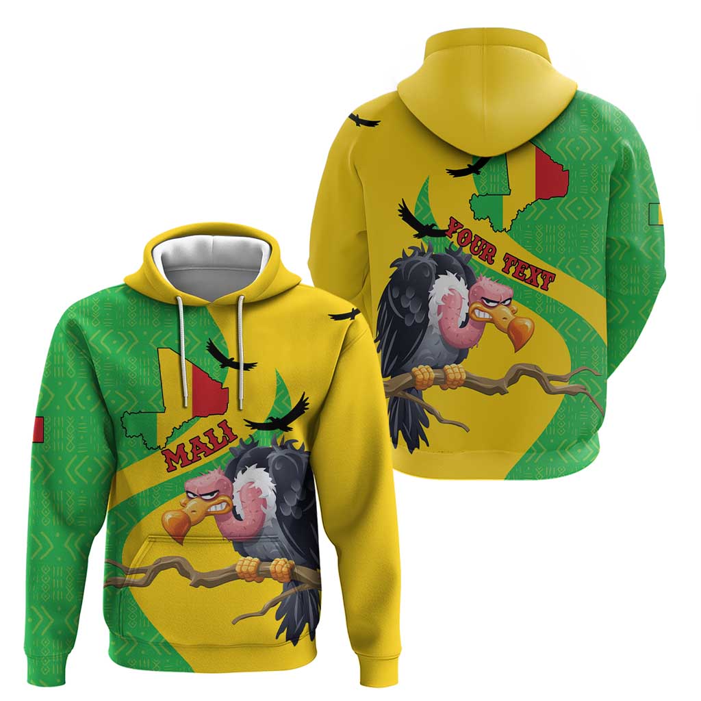 Personalised Mali Hoodie Vulture With Flag Map Bogolan Pattern LT15