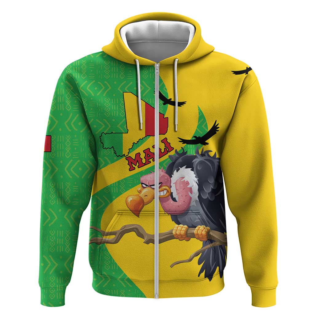 Personalised Mali Hoodie Vulture With Flag Map Bogolan Pattern LT15