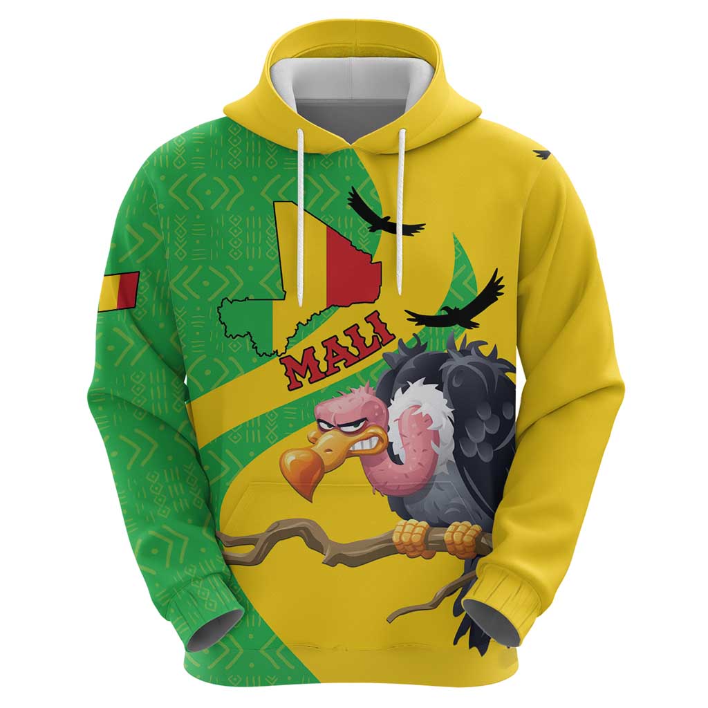 Personalised Mali Hoodie Vulture With Flag Map Bogolan Pattern LT15